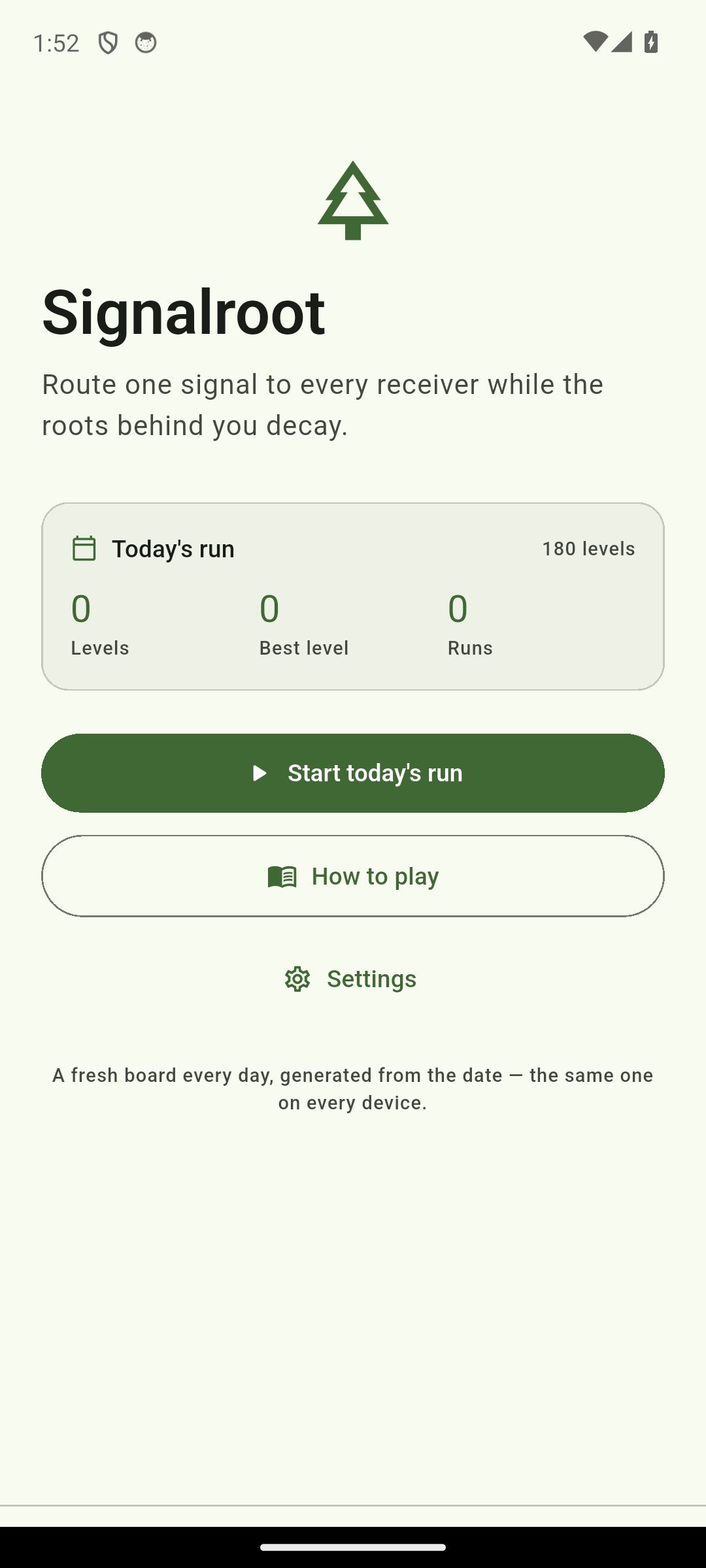 The menu, showing today's run and progress.